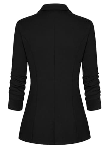 Genhoo Womens Casual Long Sleeve Cardigan Work Solid Color Knit Blazer with Zip Pockets Black M - Image 2