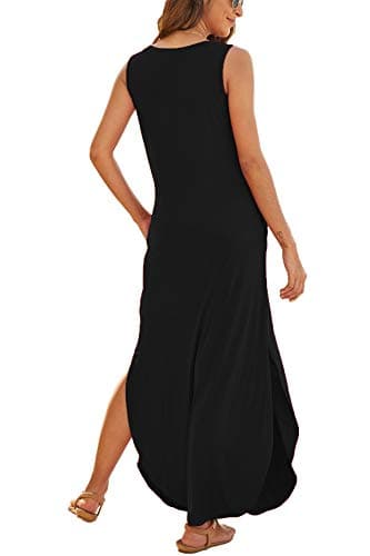 Hount Maxi Dress for Women Casual Spring Summer Dresses 2025 Petite O Neck Sleeveless Sexy Split Sun Dresses with Pockets Black X-Large - Image 3