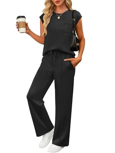 ANRABESS Two Piece Sets for Women Summer Sleeveless Sweatsuits Wide Leg Casual Lounge Set Matching Vacation Travel Outfits Large - Image 1
