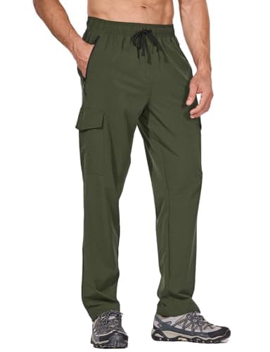 baleaf Men's Hiking Pants Cargo Quick Dry Water Resistant Elastic Waist Straight Leg Lightweight UPF50+ for Work Dark Army Green Size XL - Image 1