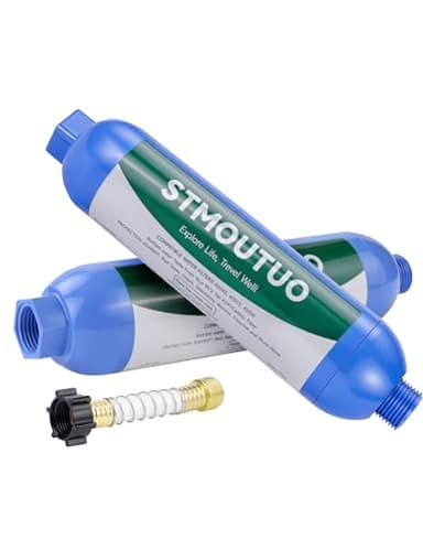 STMOUTUO RV Water Filter with Flexible Hose Protector - Greatly Reduces Bad Taste, Chlorine, Odor, Rust & Sediment - Inline Water Hose Filter for RV Camper, Boat, Garden & Pool - 2 Pack - Image 1