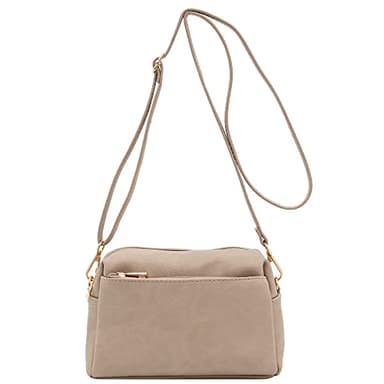 FashionPuzzle Triple Zip Small Crossbody Bag (Beige Brick) - Image 1