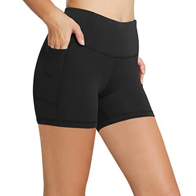 baleaf Biker Shorts Women Tummy Control Yoga Gym Workout Spandex Running Volleyball Compression with Pockets 5" Black M - Image 1
