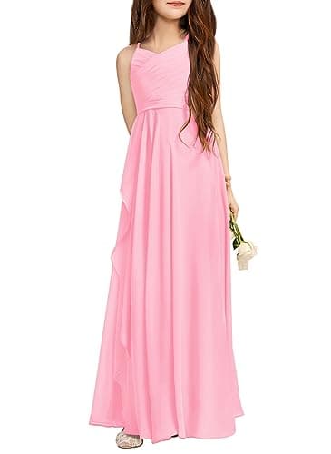 Imily Bela Girls A-Line Halter Dress Junior Bridesmaid Flower Girl Flowy Chiffon Maxi Dresses Wedding Party Pageant Gown - Image 4