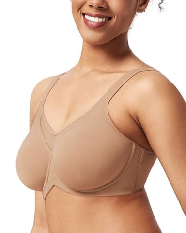 HSIA Minimizer Bras for Women Plus Size, Full Coverage Coolcomfort T Shirt Unlined Bra with Underwire & Wide Strap Support for Heavy Breast, Dark Beige 36DDD - Image 2