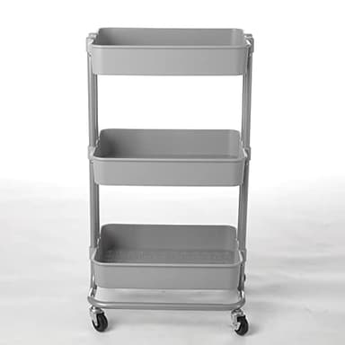Urban Lifestyle Plastic 3 Tier Rolling Storage Cart, Grey - Image 2