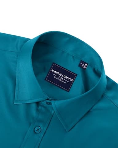 Alimens & Gentle Men's Dress Shirts Long Sleeve Wrinkle-Free Stretch Shirts Solid Formal Button Down Shirt with Pocket Blue Green - Image 2