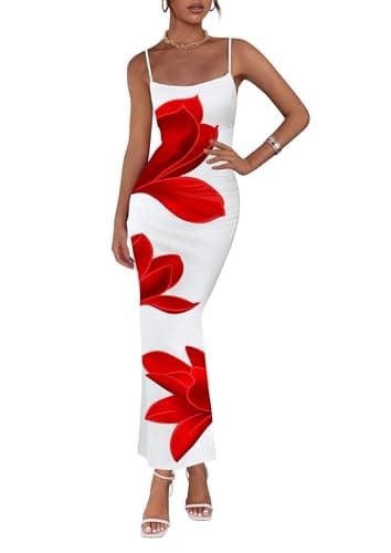 PRETTYGARDEN Womens Floral Maxi Dress Summer 2025 Sexy Spaghetti Strap Slip Bodycon Mesh Beach Vacation Dresses(White,Small) - Image 1