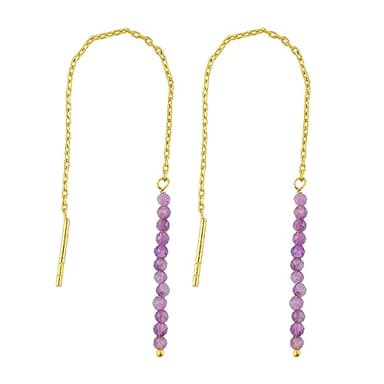 TGH Handmade Threader Earrings – Natural Amethyst Gemstone Beads – Spiritual Clarity & Calm – Gold Plated – Dainty Boho Style – Gift for Women - Image 1