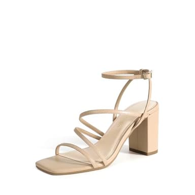 DREAM PAIRS Women's Heels Chunky Block Strappy Square Open Toe Ankle Buckle Heeled Sandals Wedding Party Dress Shoes Indie,Size 9.5,Nude,SDHS2428W - Image 1