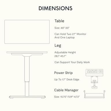 FLEXISPOT EN2 Whole-Piece Standing Desk with Clamp Power Strip, 48 x 30 Electric Stand Up Height Adjustable Desk with Cable Management (White Frame + 48" White Desktop, 2 Packages) - Image 7