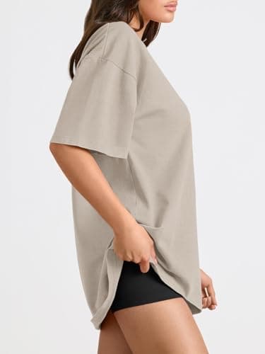 Trendy Queen Womens Oversized Summer T Shirts Fashion Workout Plus Size Tops Short Sleeve Beach Vacation Gym Clothes 2025 Khaki XL - Image 3