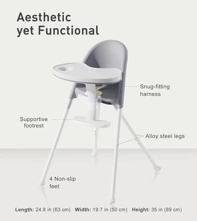 HAN-MM Foldable High Chair, One Click fold,Save Space, Detachable Double Tray, Infant Chair, Car Traveling, 3 in 1 Convertible, 3-Point Harness, Adjustable Footrest, Non-Slip Feet, Adjustable Legs - Image 8