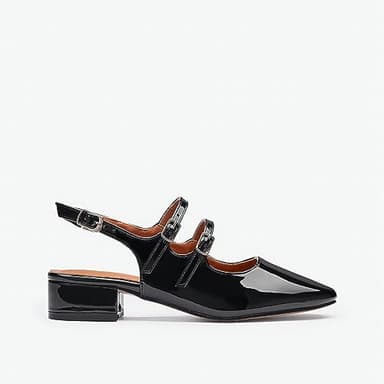 NEWBELLA Women's Mary Jane Pumps, Retro Chunky Low Block Heel, Double Adjustable Ankle Buckle Straps, Vintage Dress Pumps (Black, Adult, Women, 8, Numeric, US Footwear Size System, Medium) - Image 2