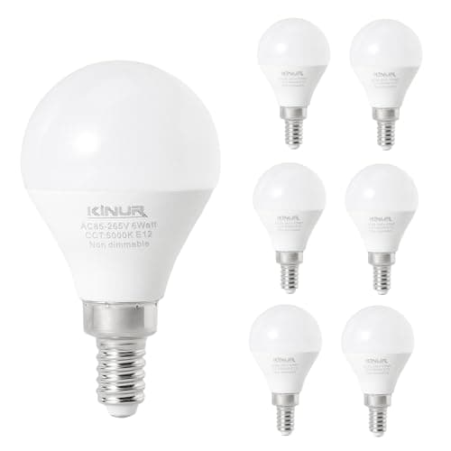 KINUR LED Ceiling Fan Light Bulbs E12 6 watt A15 led Small Light Bulbs Daylight 5000K 60watt Equivalent 120V for Pendant, Hallway Fixtures Non-dimmable 6 Pack - Image 1