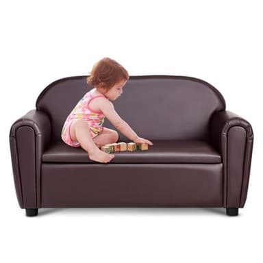 Costzon Kids Couch, 2 in 1 Double Seat Children's Sofa w/Under Seat Storage, PU Leather Surface, Toddler Armrest Chair, Kids Room, Soft Sofa with Storage for Preschool Baby Boys Girls Gifts - Image 1