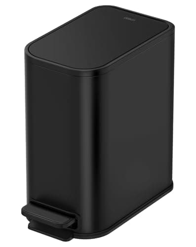 Cesun Small Bathroom Trash Can with Lid Soft Close, Step Pedal, 5 Liter / 1.3 Gallon Stainless Steel Garbage Can with Removable Inner Bucket, Waste Basket for Bathroom, Bedroom (Matte Black) - Image 1