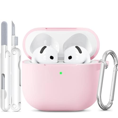 for AirPods 4 Case Pink with Cleaner Kit, TNSNK Soft Silicone Airpod 4 Case Compatible with Apple Airpods 4th Generation 2024 Case Cover with Keychain for Women Girly, Anti-Scratch, Drop Protection - Image 1