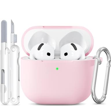 for AirPods 4 Case Pink with Cleaner Kit, TNSNK Soft Silicone Airpod 4 Case Compatible with Apple Airpods 4th Generation 2024 Case Cover with Keychain for Women Girly, Anti-Scratch, Drop Protection - Image 1