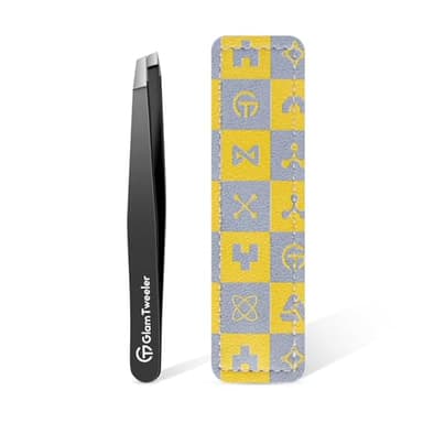 Expert Slant Tip Tweezers with Leather Case, GlamTweeler Sharp & Precision Stainless Steel Tweezer for Eyebrows, Facial Hair and Fine Hairs Removal (Black) - Image 1