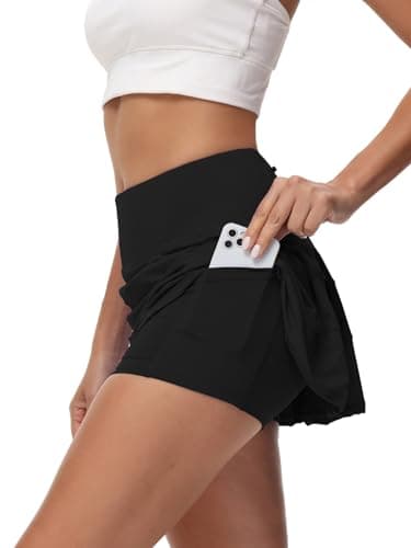 AugIris Women's Tennis Skirts High Waisted Athletic Golf Skorts with Pockets Skirts for Women Casual Workout Built-in Shorts Black M - Image 3