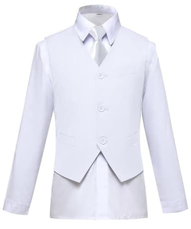 White Suit for Boys All White Tuxedo Outfit Dress Pants Blazer Vest Size 6 - Image 3