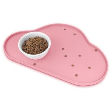 Ptlom Silicone Pet Placemat for Dogs and Cats, Non-Slip Waterproof Dog Feeding Bowl Mats for Food and Water, Small Medium Large Pet Puppy Tray Mat Prevent Residues from Spilling onto The Floor, Pink - Image 1