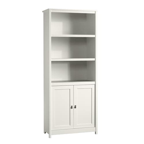 Sauder Cottage Road Book Shelf, Bookshelf with Storage, Library Bookcase with Doors and Adjustable Shelves, in Soft White Finish - Image 1