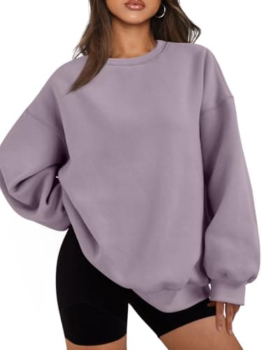 EFAN Womens Sweatshirts Hoodies Oversized Sweaters Crewneck Fleece Casual Tops Basic Comfy Fall Fashion Clothes 2025 Plus Size Maternity Workout Lounge Wear Winter Outfits LightPurple XL - Image 1