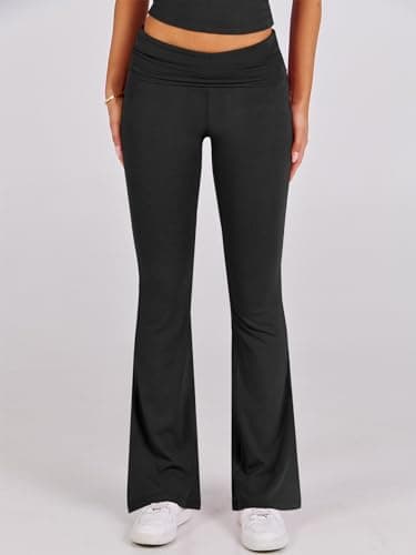 ANRABESS Lounge Sets for Women 2 Piece Foldover Yoga Flare Leggings Pants Crop Tops Casual Y2K Outfits Matching Tracksuit Set Black Small - Image 6