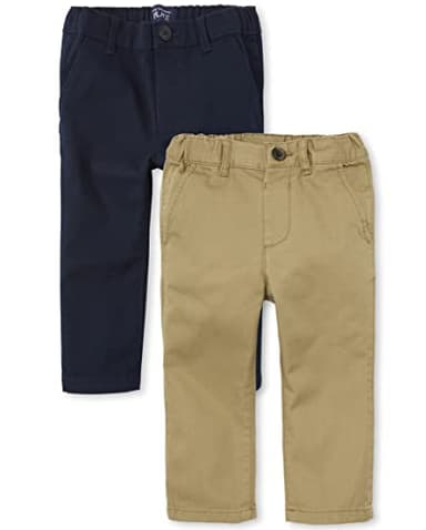 The Children's Place baby boys And Toddler Stretch Chino Pants, Flax/New Navy 2 Pack, 12-18 Months US - Image 1