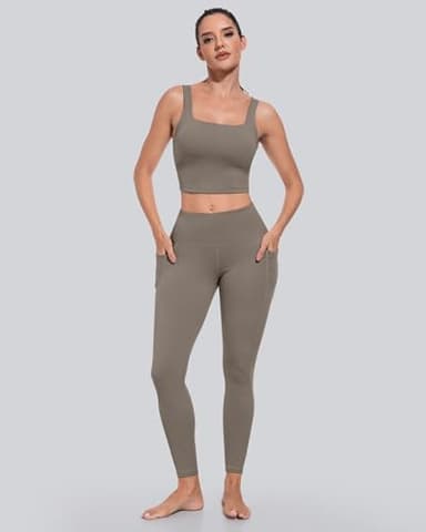 CHRLEISURE Leggings with Pockets for Women, High Waisted Tummy Control Workout Yoga Pants(5 Packs, Black,Gray,Brown,Navy,Khaki,2XL) - Image 3