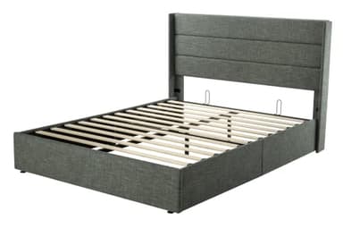 Allewie Queen Size Lift Up Storage Bed, Modern Wingback Headboard, Hydraulic Support, No Box Spring Needed, Dark Grey - Image 9