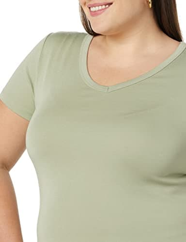 Amazon Essentials Women's Slim-Fit Short-Sleeve V-Neck T-Shirt, Pack of 2, Black/Sage Green, Small - Image 7