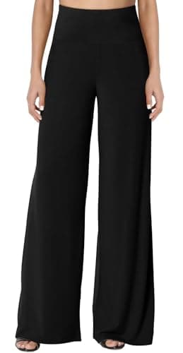 JZC Women's Palazzo Lounge Pants Stretchy Wide Leg Casual Trousers Comfy High Waist Flowy Pants Black Large - Image 1