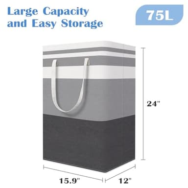 BlissTotes 3-Pack Laundry Basket, Freestanding＆Waterproof Laundry Hamper, Collapsible Tall Clothes Hamper with Easy Carry Handles for Clothes, Towels in the Family and Dorm,Gradient Grey,75L - Image 3