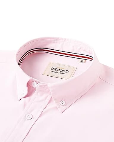 Alimens & Gentle Mens Solid Oxford Shirt Long Sleeve Dress Shirt Work Casual Button Down Shirts with Pocket Light Pink - Image 2