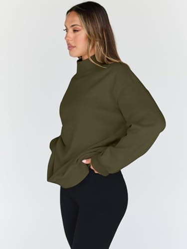 Trendy Queen Womens Oversized Sweatshirts Turtleneck Pullover Long Sleeve Hoodies Tops Fall Fashion Outfits 2024 Clothes ArmyGreen L - Image 3