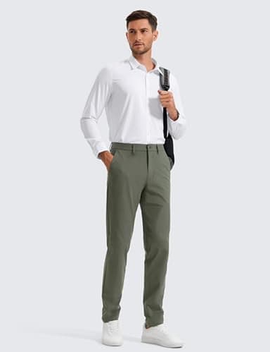 CRZ YOGA Men's All Day Comfy Golf Pants - 30" Quick Dry Lightweight Work Casual Trousers with Pockets Light Army Green 33W x 30L - Image 3