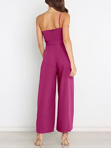 ANRABESS Women Summer Dressy Jumpsuits One Shoulder Sleeveless Casual Wide Leg Pants Romper Jumper 2025 Trendy Fall Outfits Deep Rose Small - Image 3