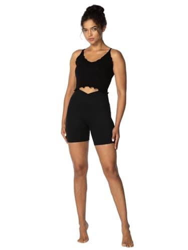 Sunzel Sunzfly Crossover Biker Shorts for Women, V Criss Cross High Waist Yoga Workout Gym Shorts with Tummy Control 6" Inseam Black Medium - Image 4