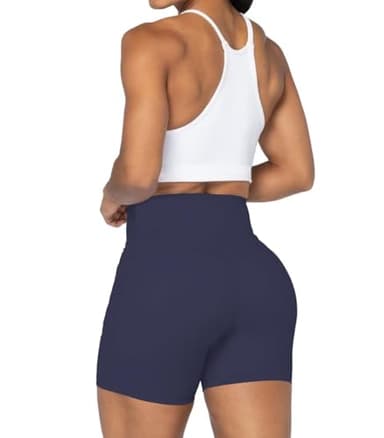 Sunzel No Front Seam Biker Shorts for Women with Pockets, Yoga Workout Gym Bike Shorts with Tummy Control 5" Inseam Ash Blue Medium - Image 5