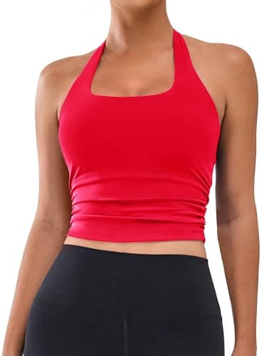 BMJL Womens Halter Built in Bra Workout Sports Tank Tops Summer Trendy Backless Going Out Clothing 2025（M, Red） - Image 1