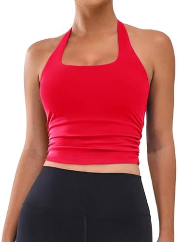 BMJL Womens Halter Built in Bra Workout Sports Tank Tops Summer Trendy Backless Going Out Clothing 2025（M, Red） - Image 1