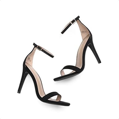 DREAM PAIRS Women's High Heels Flower Ankle Strap Stilettos Round Open Toe Dressy Sexy Sandals,Size 8,Black/Suede,KARRIE - Image 5