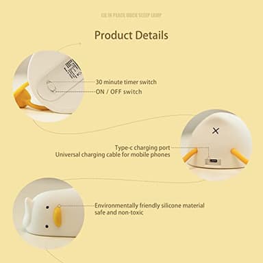 MUID Benson Lying Flat Duck Night Light, LED Squishy Duck Lamp, Cute Light Up Duck, Silicone Dimmable Nursery Nightlight, Rechargeable Bedside Touch Lamp for Breastfeeding, Finn The Duck. - Image 6