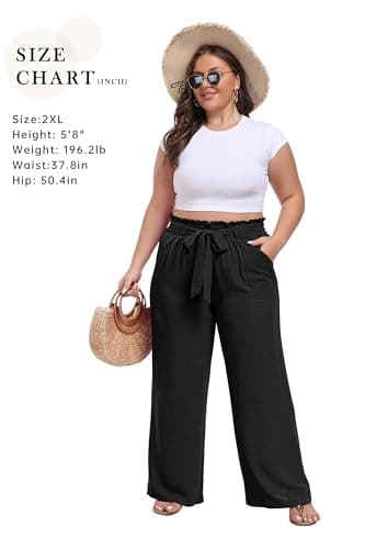 IWOLLENCE Women's Wide Leg Pants with Pockets High Waist Adjustable Knot Loose Casual Trousers Business Work Casual Pants Black XX-Large - Image 4