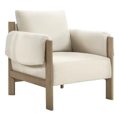 CHITA Accent Chair, Mid Century Modern Fabric Upholstery Armchair for Living Room, Grey Solid Wood Frame, Fabric in Linen - Image 5