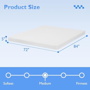 FDW | 5 Inch California King Mattress | Medium Firm | Gel Memory Foam Mattress | White | Bed in a Box, CertiPUR-US Certified | Pressure Relief, Cooling Ventilated Foam | Washable Removable Cover - Image 2