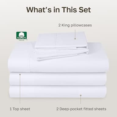 California Design Den Split King Sheets Sets for Adjustable Bed - Soft 400 Thread Count Sateen, Natural 100% Cotton Sheets, Deep Pockets for a Snug Fit, Durable Bedding Set - White - Image 5
